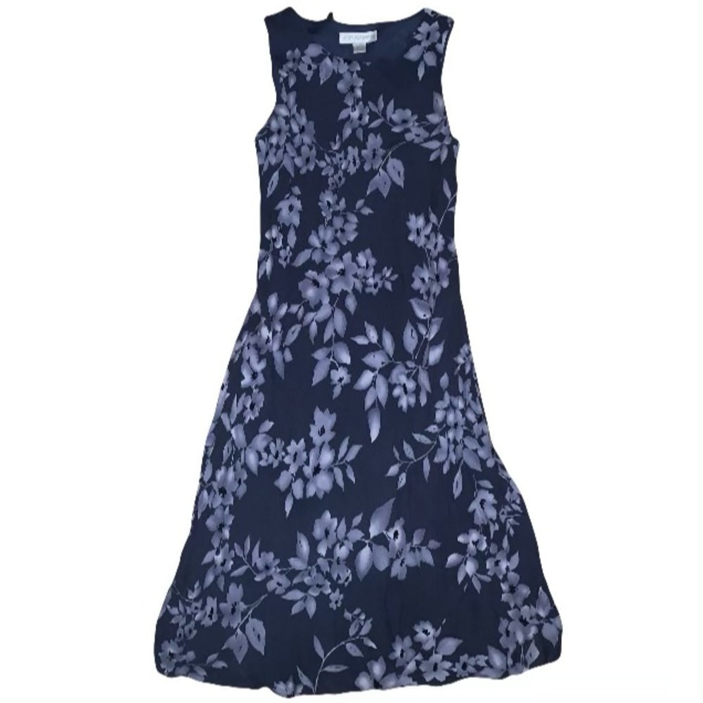 Navy blue long dress with light blue flowers